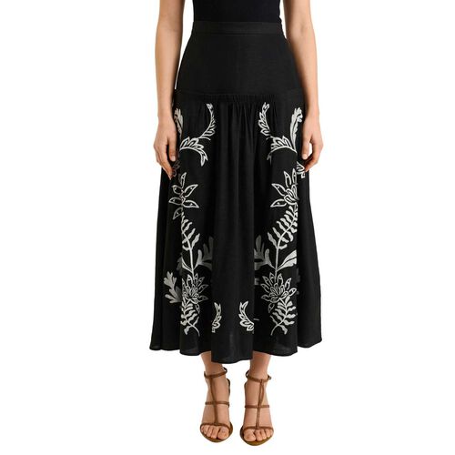 Veronika Maine Filigree Foliage Embroidered Midi Skirt